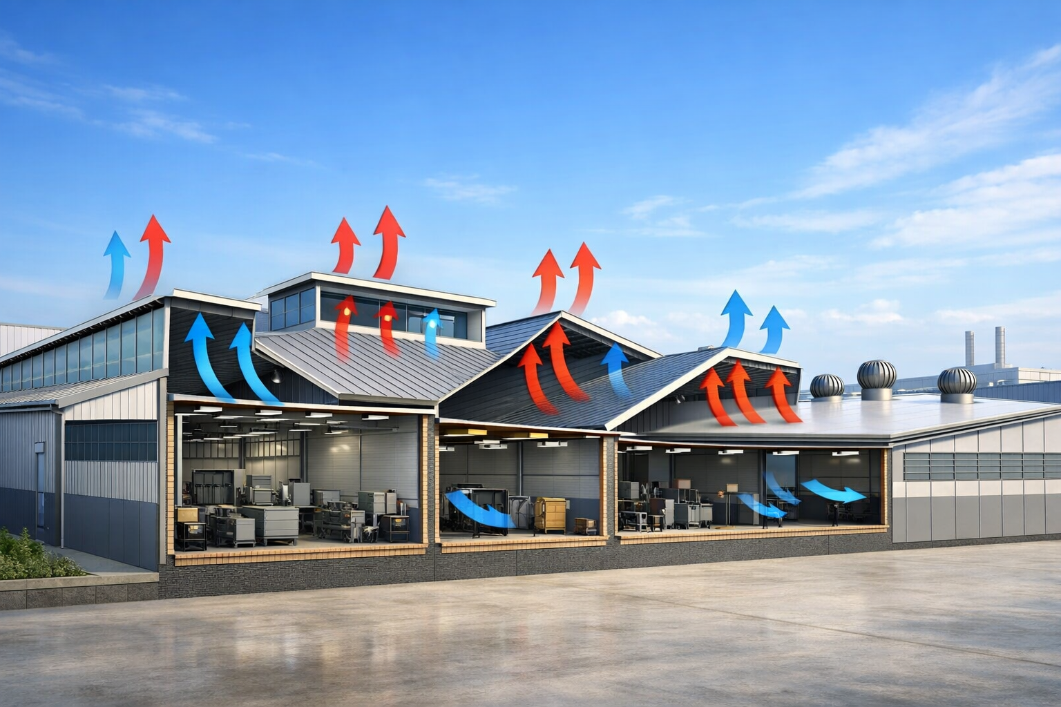 Various Types of Roof for a Factory Building & Natural Ventilation ...